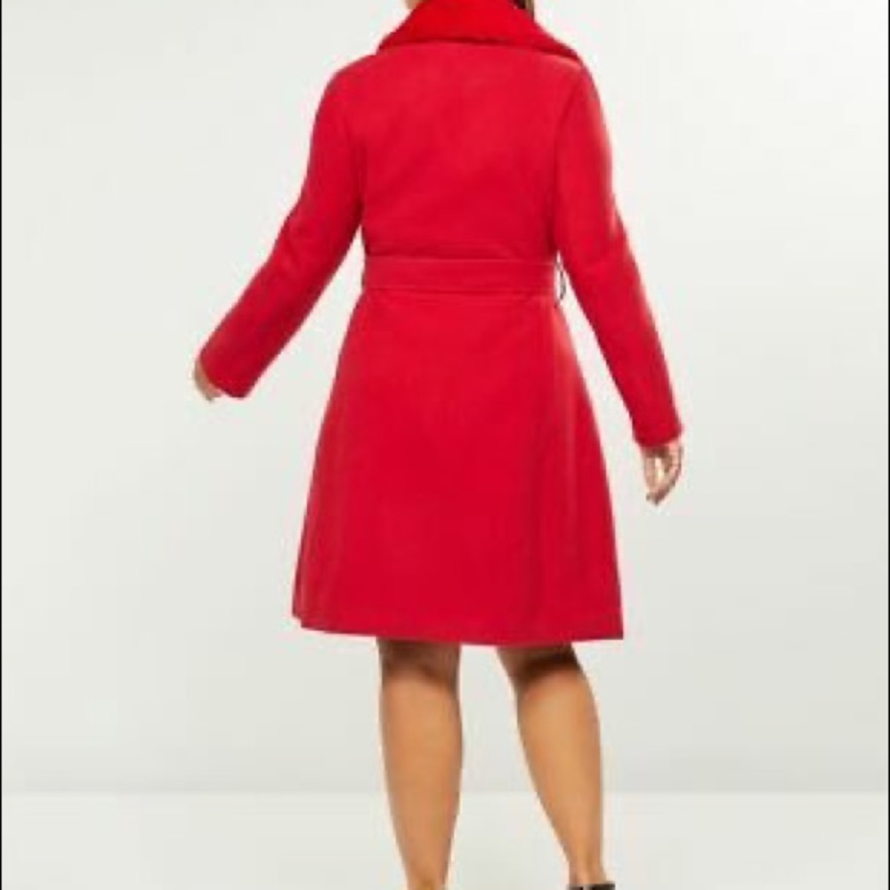 Lane Bryant 18/20 Red Faux Fur Collar Coat Gently Used